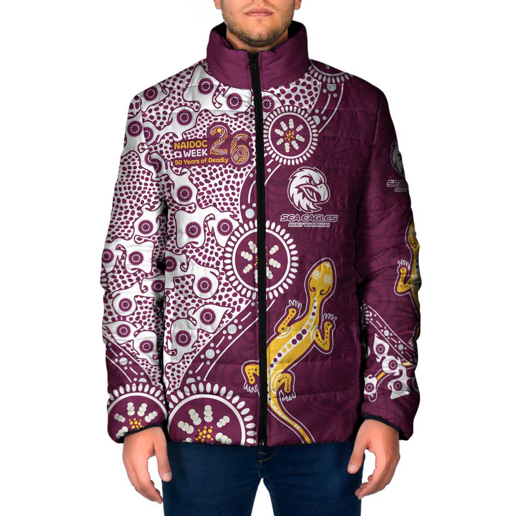 Manly Warringah Sea Eagles NAIDOC Week 2026 Padded Jacket Aboriginal Lizard Dot Painting - 50 Years of Deadly