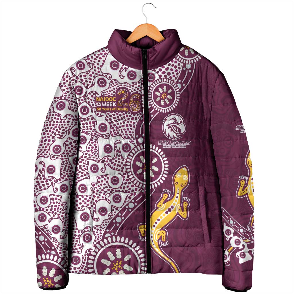 Manly Warringah Sea Eagles NAIDOC Week 2026 Padded Jacket Aboriginal Lizard Dot Painting - 50 Years of Deadly