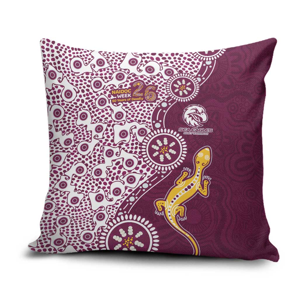 Manly Warringah Sea Eagles NAIDOC Week 2026 Pillow Cover Aboriginal Lizard Dot Painting - 50 Years of Deadly