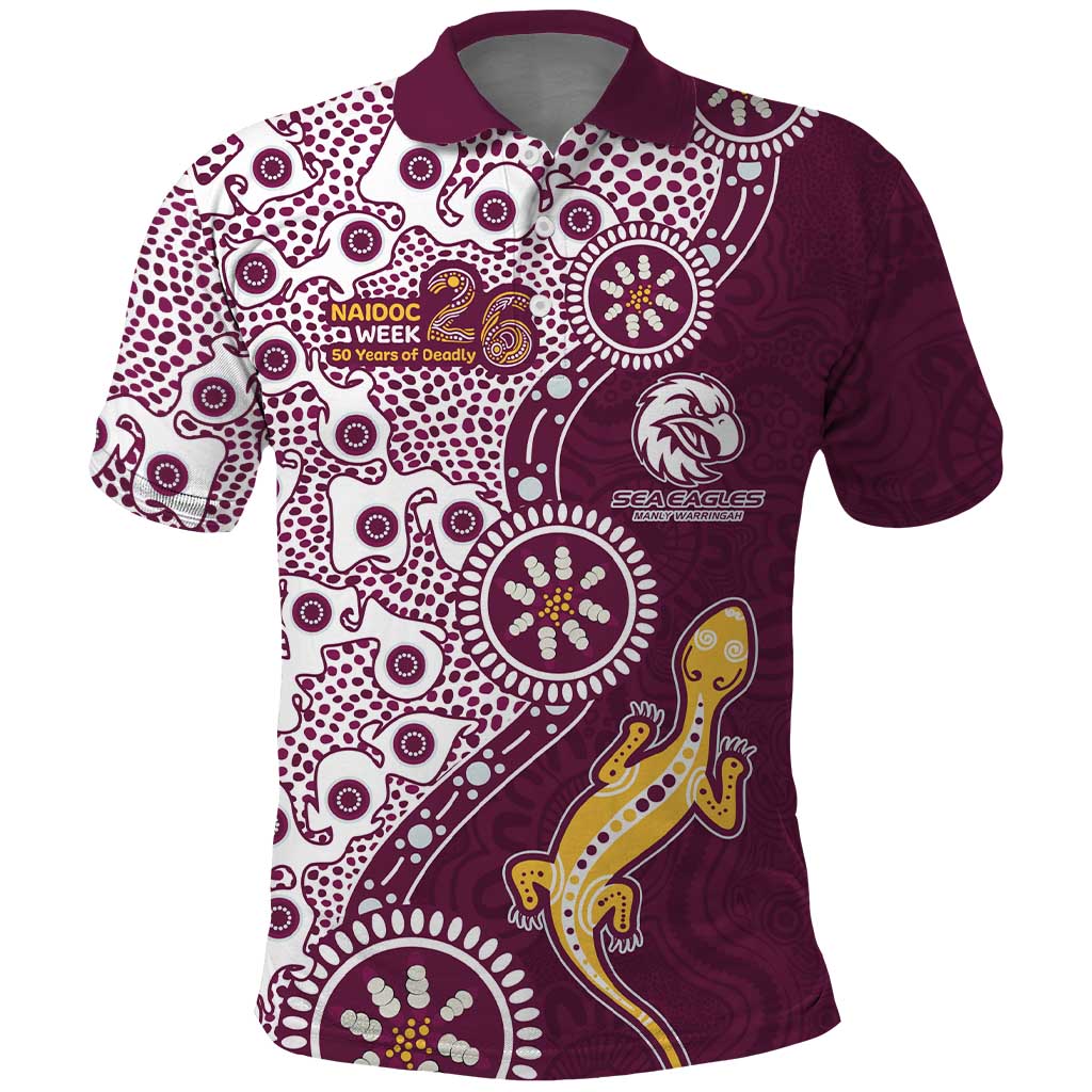 Manly Warringah Sea Eagles NAIDOC Week 2026 Polo Shirt Aboriginal Lizard Dot Painting - 50 Years of Deadly
