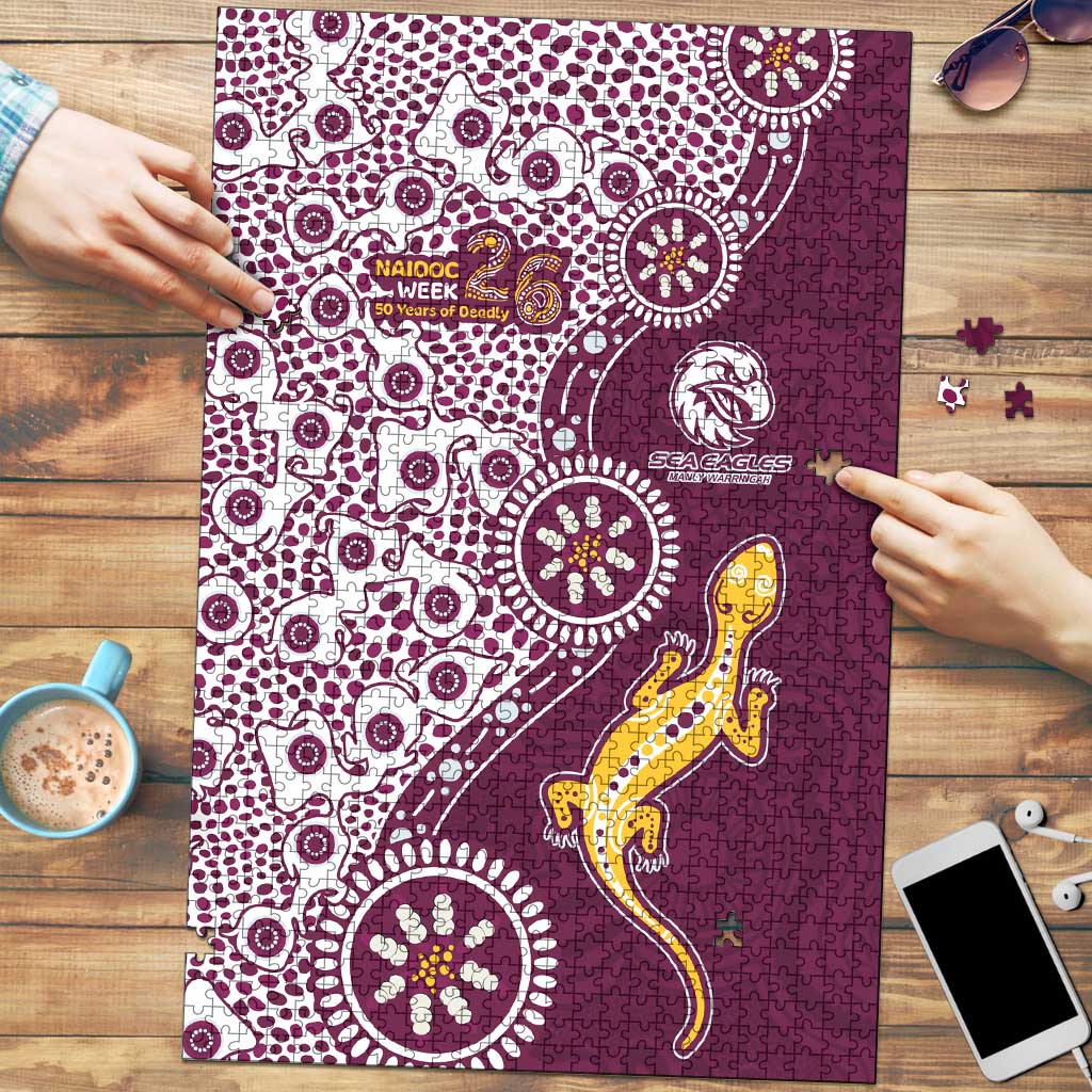 Manly Warringah Sea Eagles NAIDOC Week 2026 Puzzle Aboriginal Lizard Dot Painting - 50 Years of Deadly