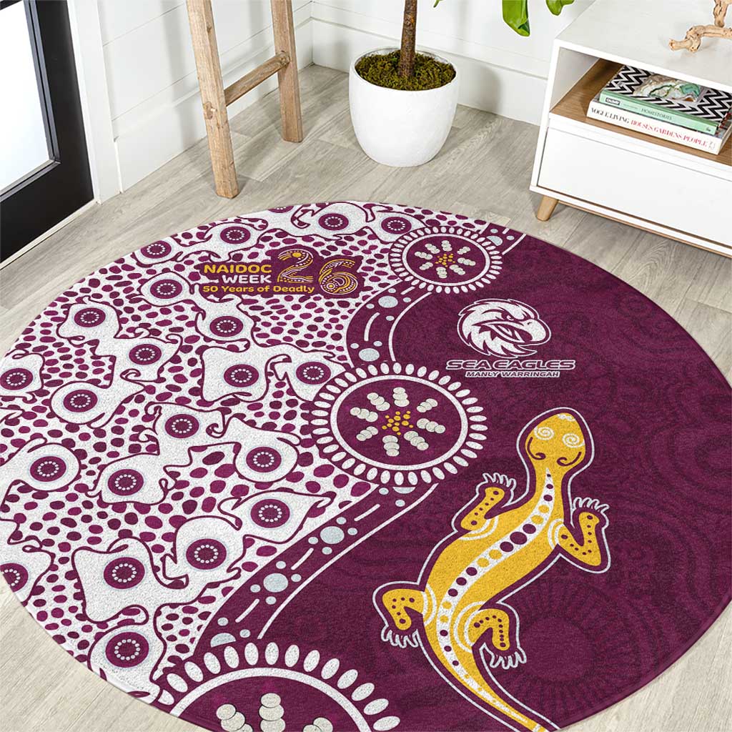 Manly Warringah Sea Eagles NAIDOC Week 2026 Round Carpet Aboriginal Lizard Dot Painting - 50 Years of Deadly