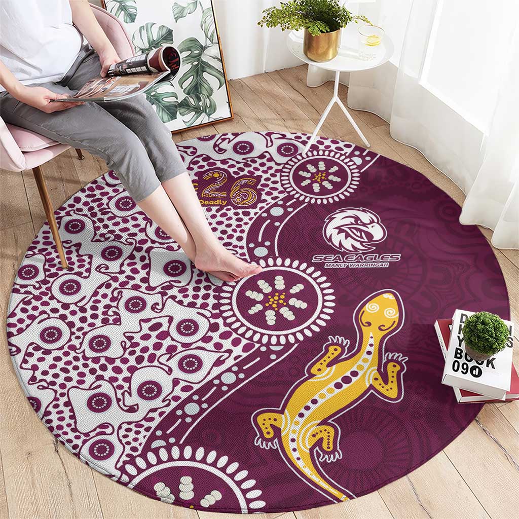 Manly Warringah Sea Eagles NAIDOC Week 2026 Round Carpet Aboriginal Lizard Dot Painting - 50 Years of Deadly