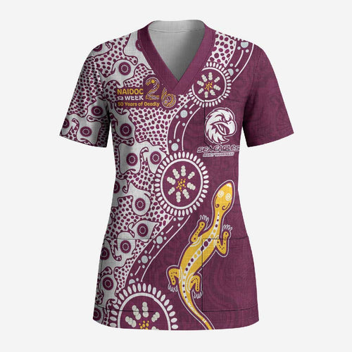 Manly Warringah Sea Eagles NAIDOC Week 2026 Scrub Top Aboriginal Lizard Dot Painting - 50 Years of Deadly