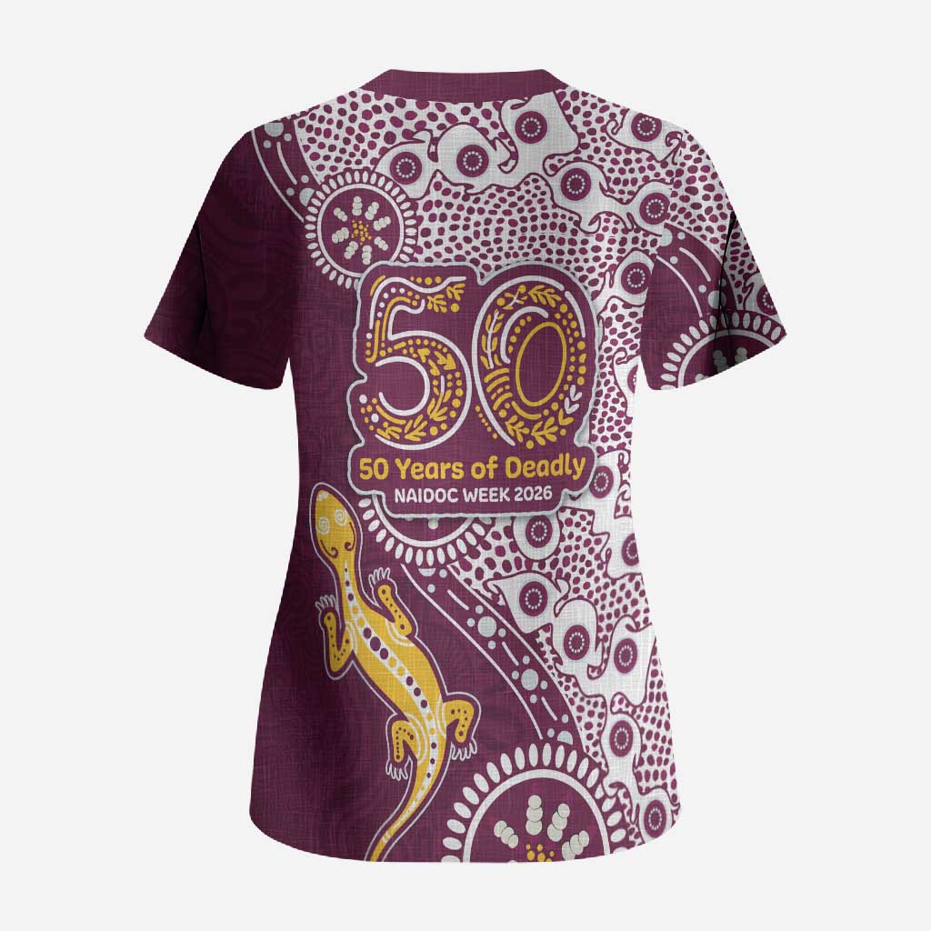 Manly Warringah Sea Eagles NAIDOC Week 2026 Scrub Top Aboriginal Lizard Dot Painting - 50 Years of Deadly