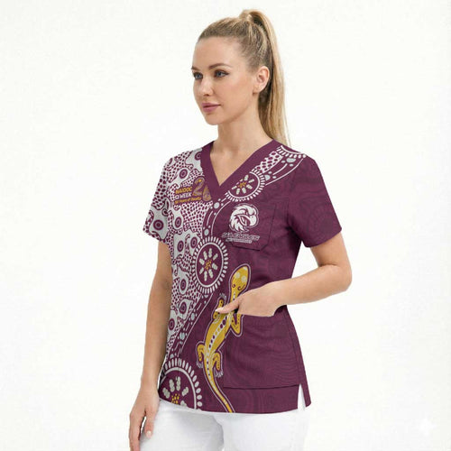 Manly Warringah Sea Eagles NAIDOC Week 2026 Scrub Top Aboriginal Lizard Dot Painting - 50 Years of Deadly