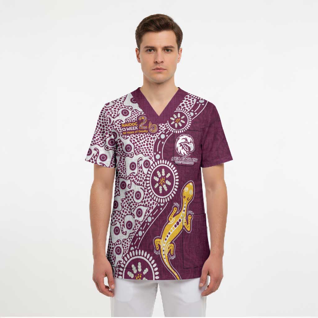 Manly Warringah Sea Eagles NAIDOC Week 2026 Scrub Top Aboriginal Lizard Dot Painting - 50 Years of Deadly