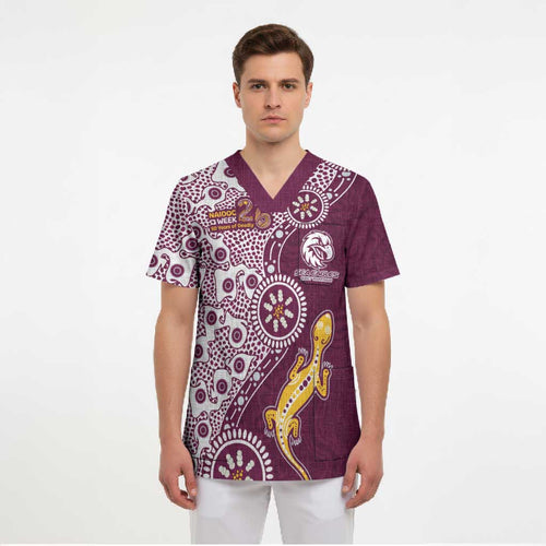 Manly Warringah Sea Eagles NAIDOC Week 2026 Scrub Top Aboriginal Lizard Dot Painting - 50 Years of Deadly