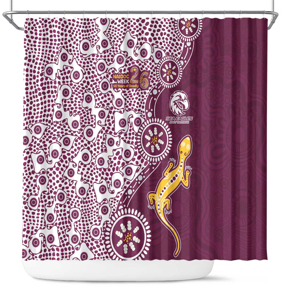 Manly Warringah Sea Eagles NAIDOC Week 2026 Shower Curtain Aboriginal Lizard Dot Painting - 50 Years of Deadly
