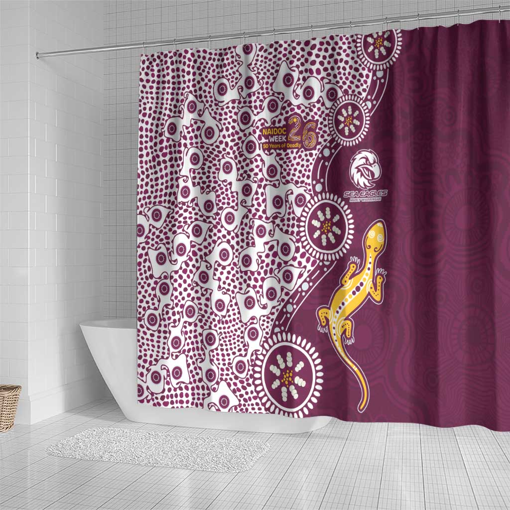 Manly Warringah Sea Eagles NAIDOC Week 2026 Shower Curtain Aboriginal Lizard Dot Painting - 50 Years of Deadly