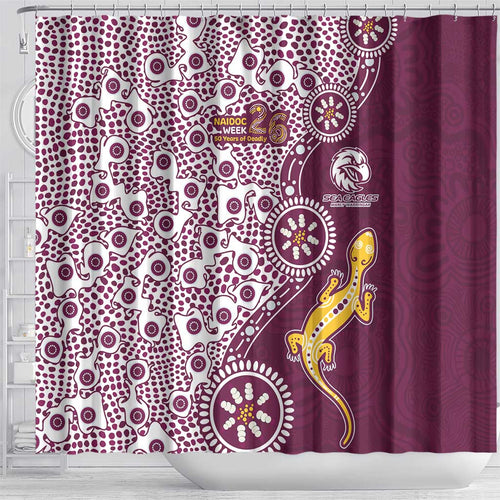 Manly Warringah Sea Eagles NAIDOC Week 2026 Shower Curtain Aboriginal Lizard Dot Painting - 50 Years of Deadly