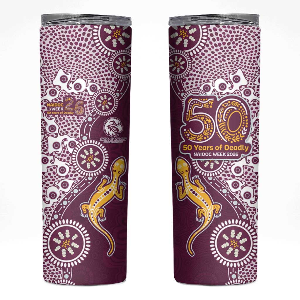 Manly Warringah Sea Eagles NAIDOC Week 2026 Skinny Tumbler Aboriginal Lizard Dot Painting - 50 Years of Deadly