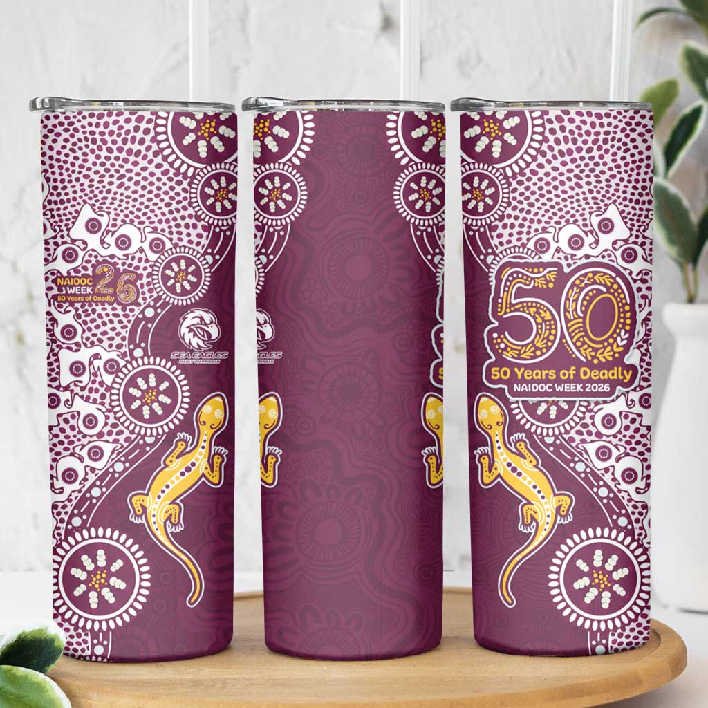 Manly Warringah Sea Eagles NAIDOC Week 2026 Skinny Tumbler Aboriginal Lizard Dot Painting - 50 Years of Deadly