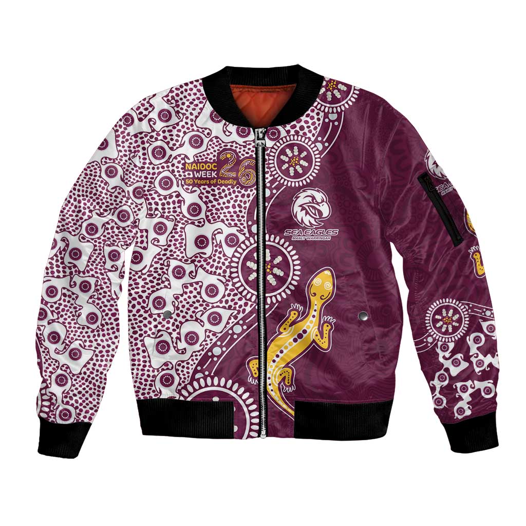 Manly Warringah Sea Eagles NAIDOC Week 2026 Sleeve Zip Bomber Jacket Aboriginal Lizard Dot Painting - 50 Years of Deadly