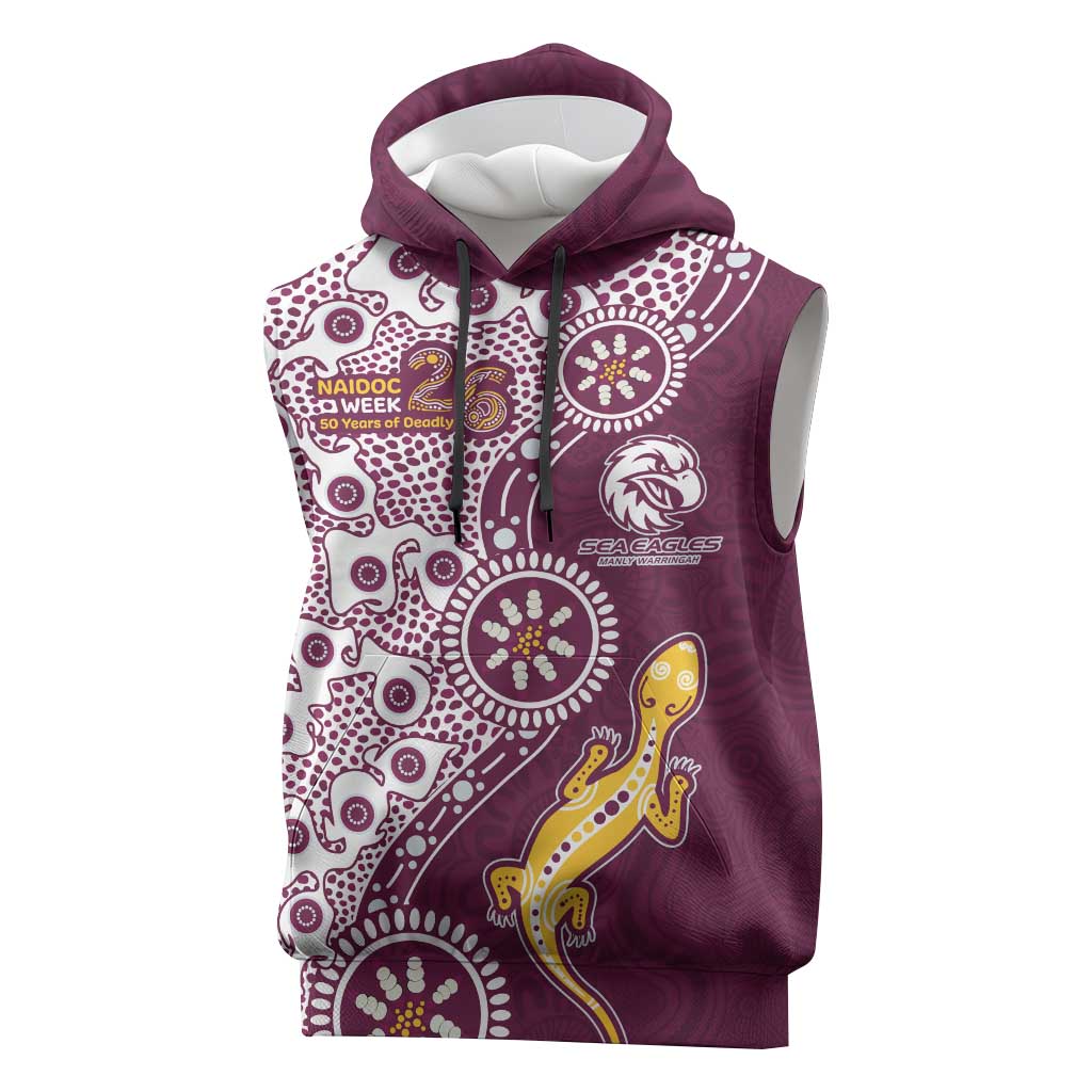 Manly Warringah Sea Eagles NAIDOC Week 2026 Sleeveless Hoodie Aboriginal Lizard Dot Painting - 50 Years of Deadly