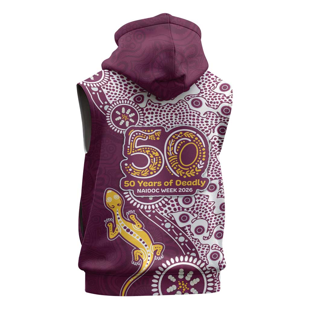 Manly Warringah Sea Eagles NAIDOC Week 2026 Sleeveless Hoodie Aboriginal Lizard Dot Painting - 50 Years of Deadly