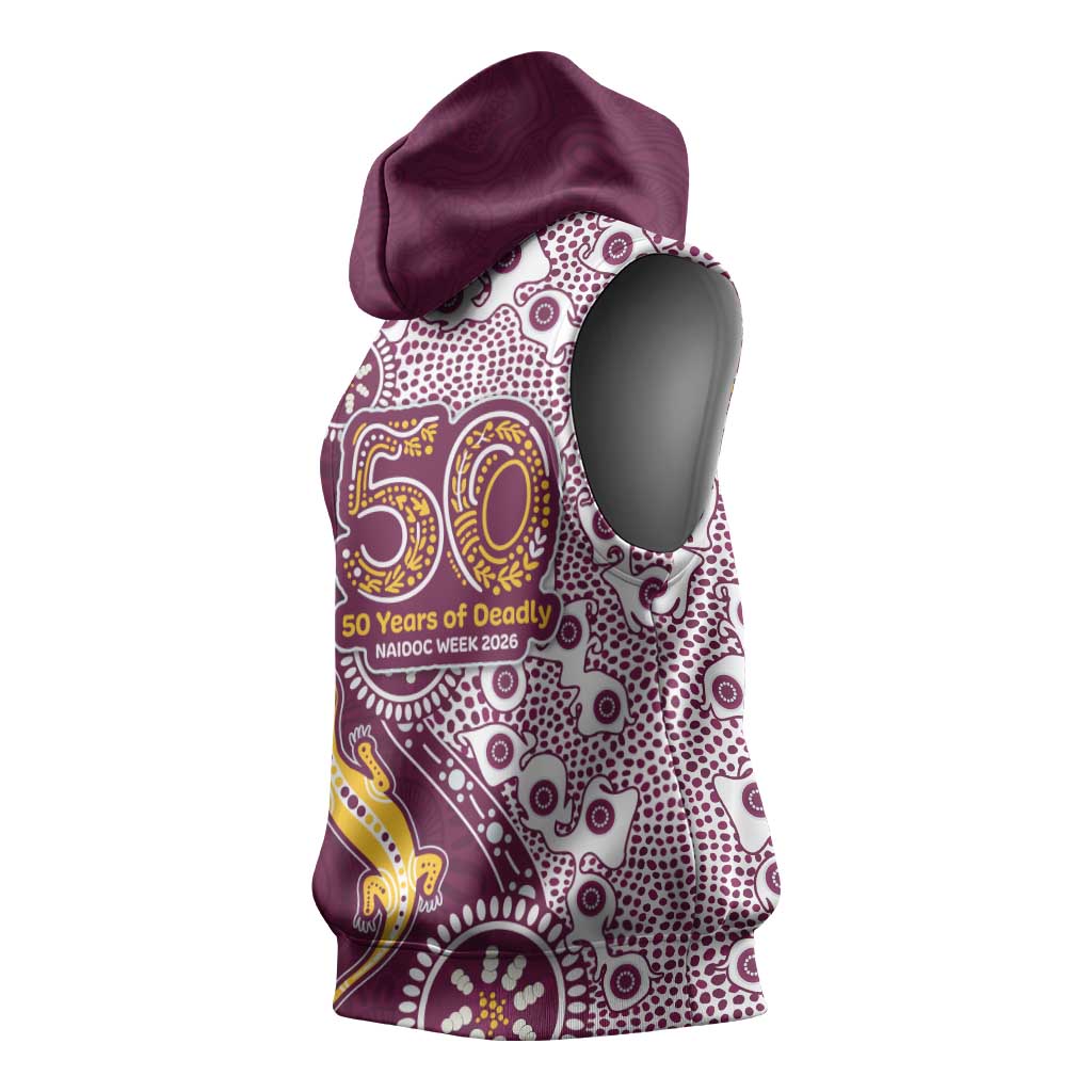 Manly Warringah Sea Eagles NAIDOC Week 2026 Sleeveless Hoodie Aboriginal Lizard Dot Painting - 50 Years of Deadly