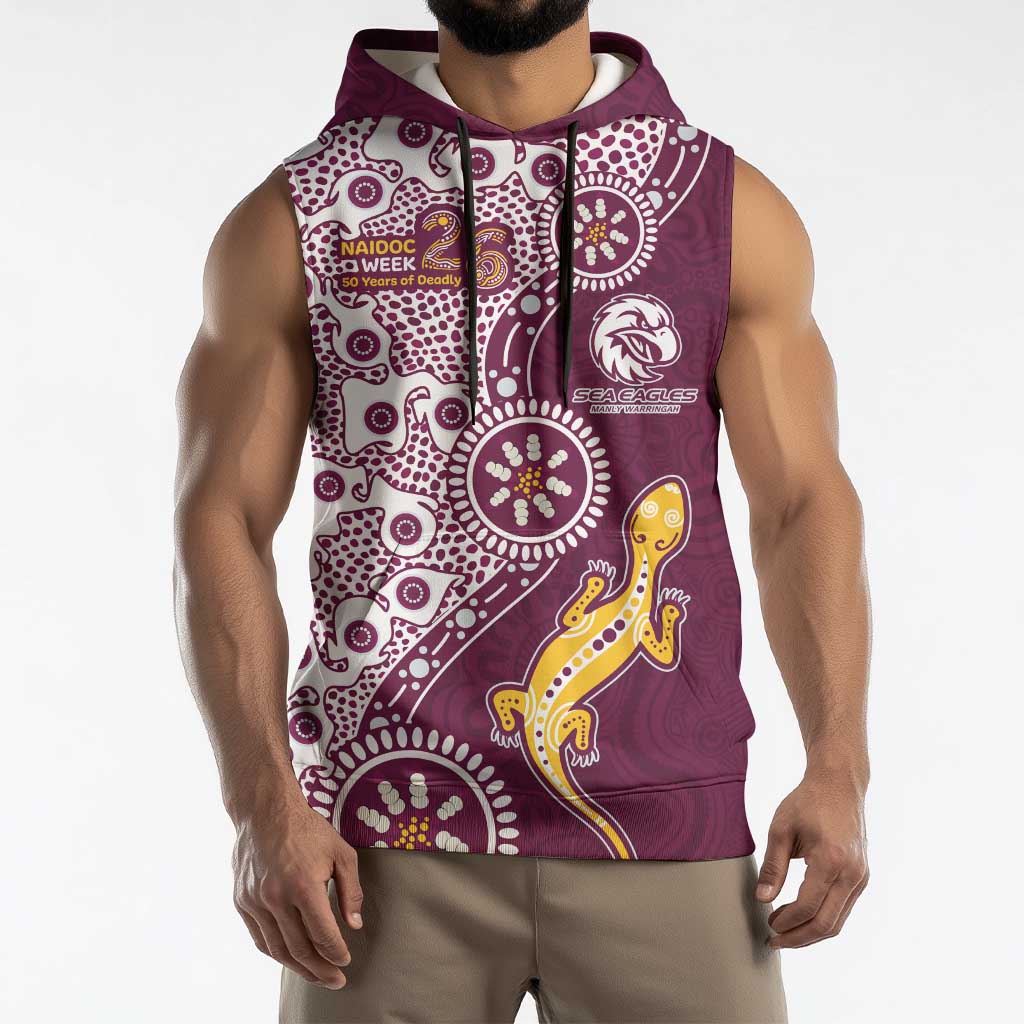 Manly Warringah Sea Eagles NAIDOC Week 2026 Sleeveless Hoodie Aboriginal Lizard Dot Painting - 50 Years of Deadly