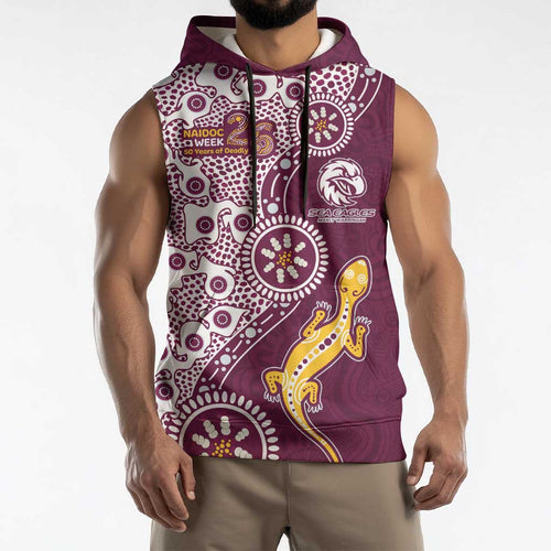 Manly Warringah Sea Eagles NAIDOC Week 2026 Sleeveless Hoodie Aboriginal Lizard Dot Painting - 50 Years of Deadly
