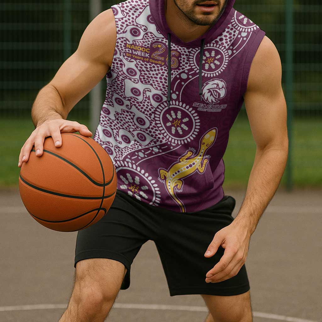 Manly Warringah Sea Eagles NAIDOC Week 2026 Sleeveless Hoodie Aboriginal Lizard Dot Painting - 50 Years of Deadly