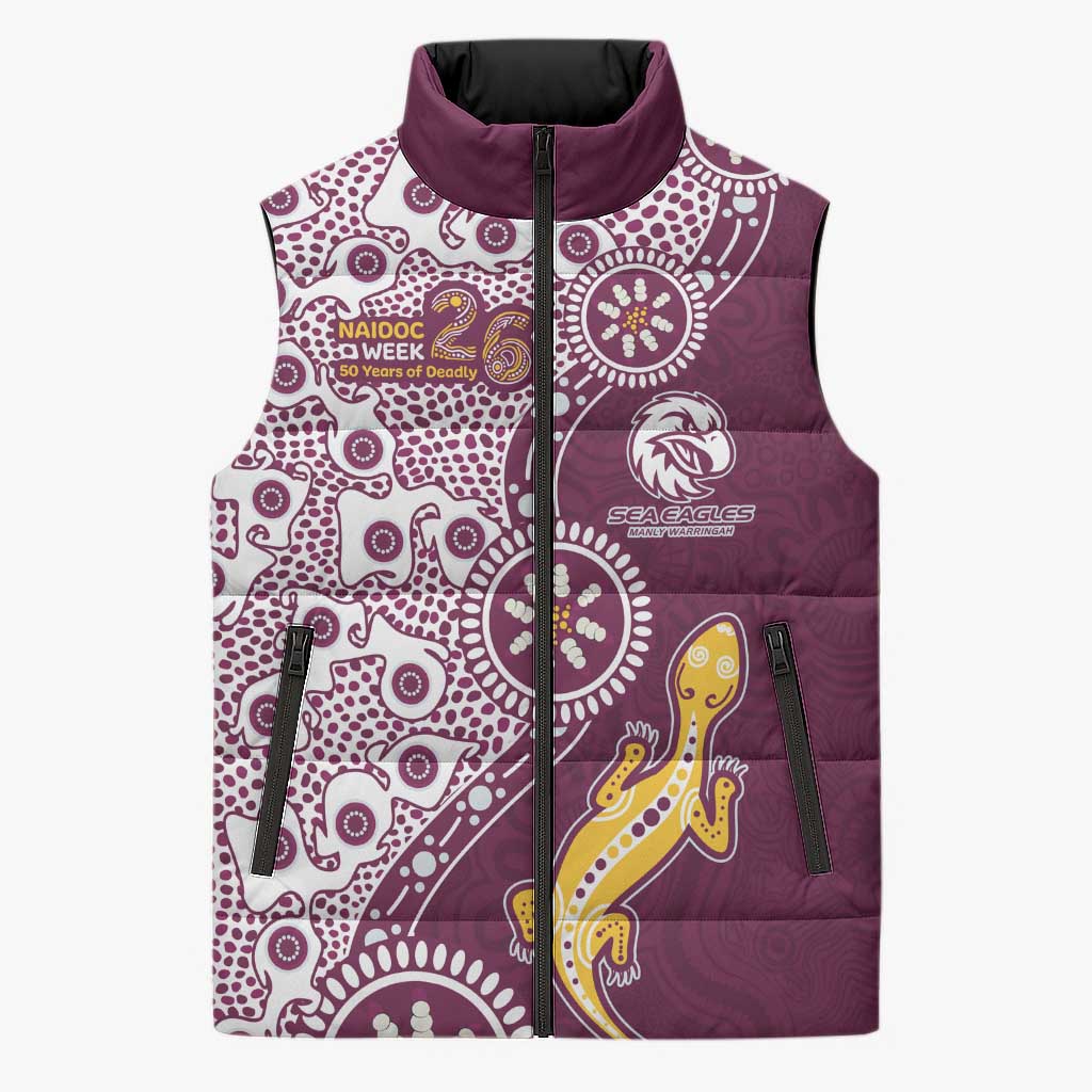 Manly Warringah Sea Eagles NAIDOC Week 2026 Sleeveless Puffer Jacket Aboriginal Lizard Dot Painting - 50 Years of Deadly