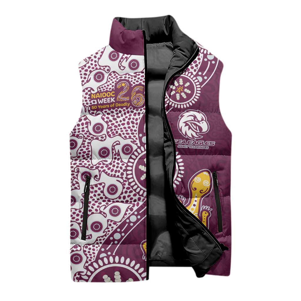 Manly Warringah Sea Eagles NAIDOC Week 2026 Sleeveless Puffer Jacket Aboriginal Lizard Dot Painting - 50 Years of Deadly