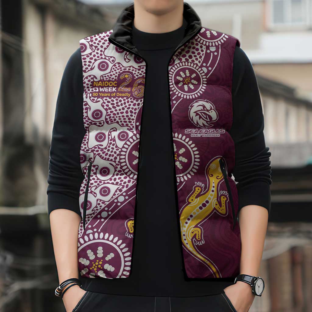 Manly Warringah Sea Eagles NAIDOC Week 2026 Sleeveless Puffer Jacket Aboriginal Lizard Dot Painting - 50 Years of Deadly