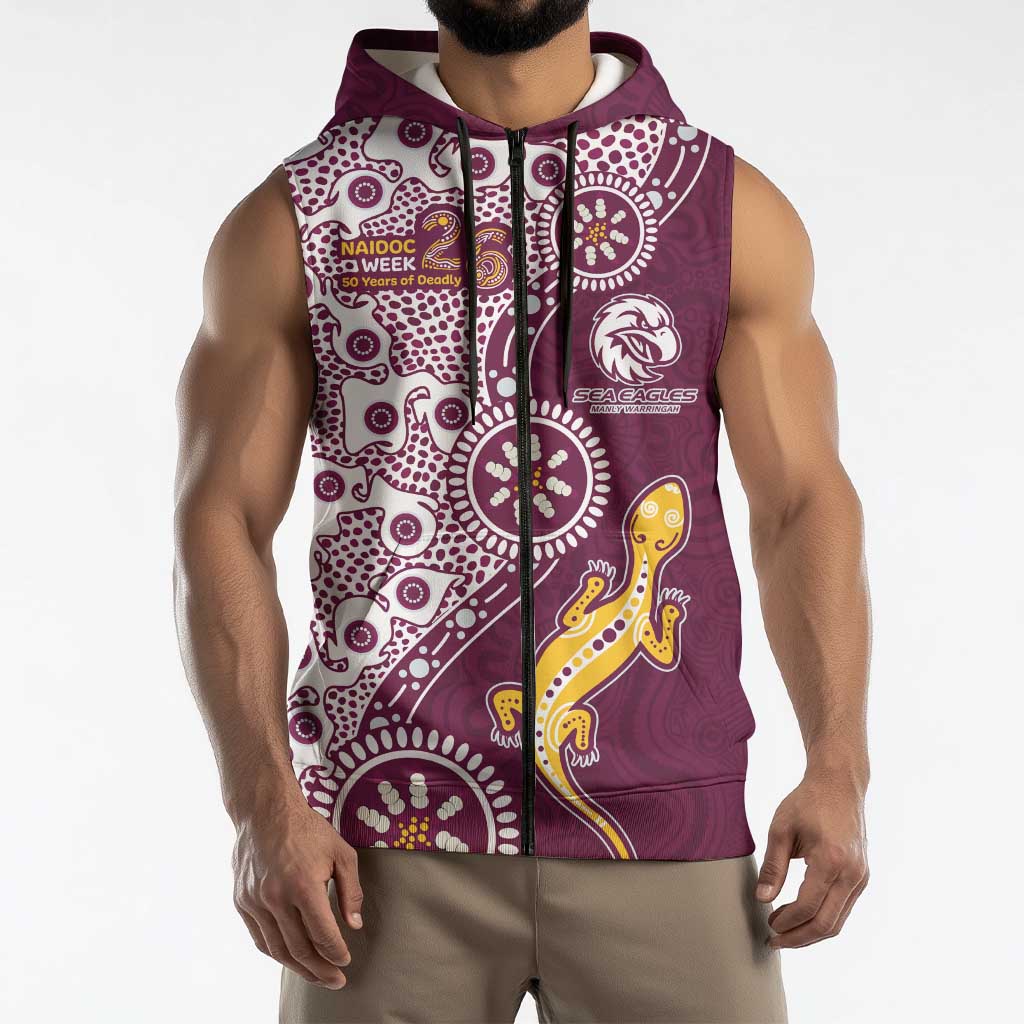 Manly Warringah Sea Eagles NAIDOC Week 2026 Sleeveless Zip Hoodie Aboriginal Lizard Dot Painting - 50 Years of Deadly