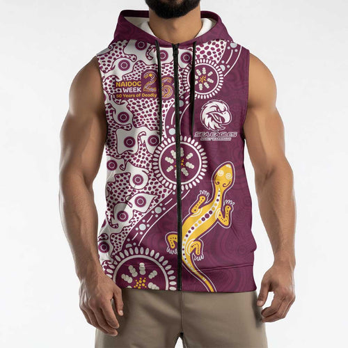 Manly Warringah Sea Eagles NAIDOC Week 2026 Sleeveless Zip Hoodie Aboriginal Lizard Dot Painting - 50 Years of Deadly