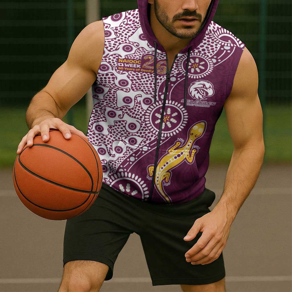 Manly Warringah Sea Eagles NAIDOC Week 2026 Sleeveless Zip Hoodie Aboriginal Lizard Dot Painting - 50 Years of Deadly
