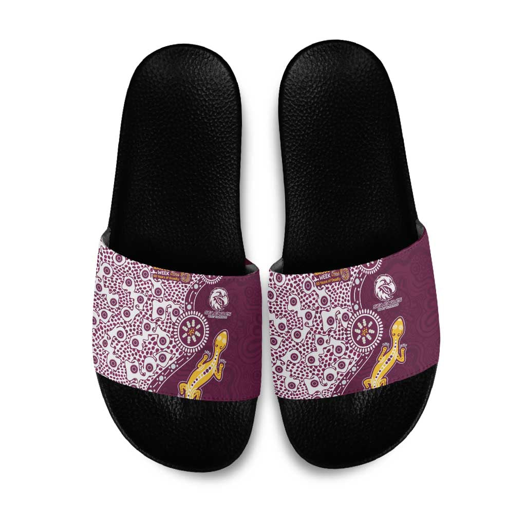 Manly Warringah Sea Eagles NAIDOC Week 2026 Slide Sandals Aboriginal Lizard Dot Painting - 50 Years of Deadly