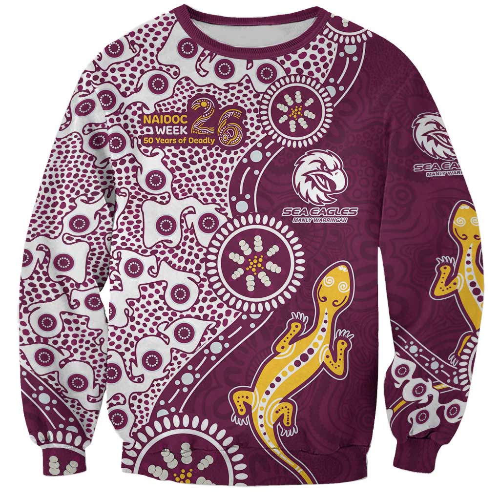 Manly Warringah Sea Eagles NAIDOC Week 2026 Sweatshirt Aboriginal Lizard Dot Painting - 50 Years of Deadly