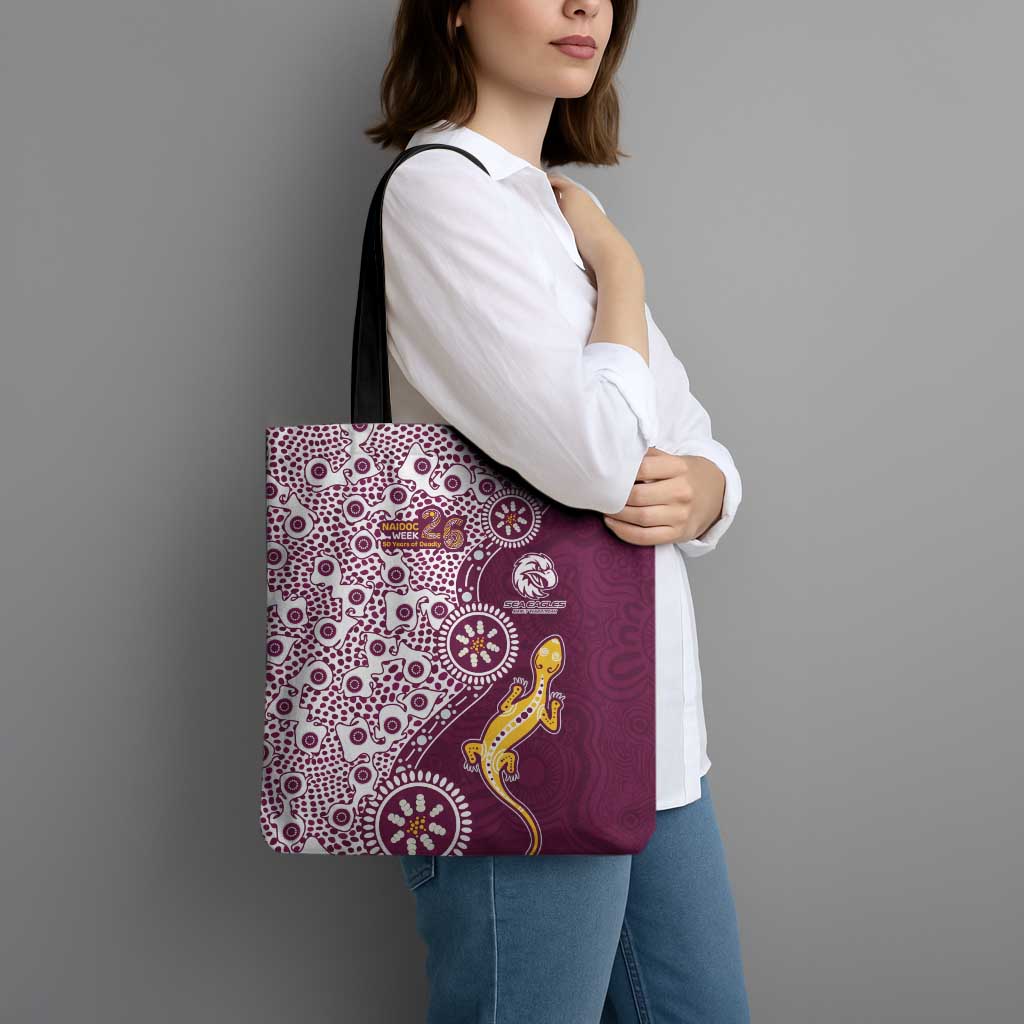 Manly Warringah Sea Eagles NAIDOC Week 2026 Tote Bag Aboriginal Lizard Dot Painting - 50 Years of Deadly