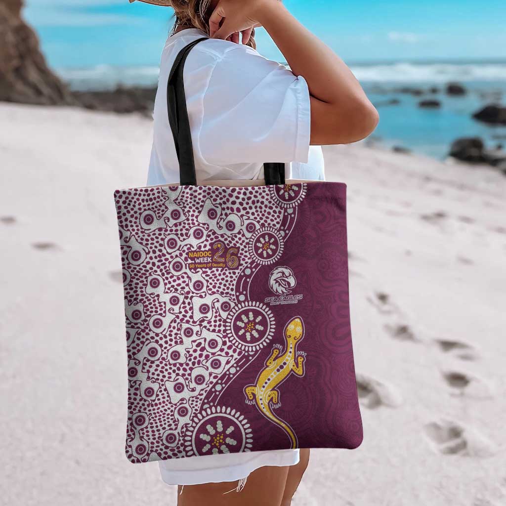 Manly Warringah Sea Eagles NAIDOC Week 2026 Tote Bag Aboriginal Lizard Dot Painting - 50 Years of Deadly
