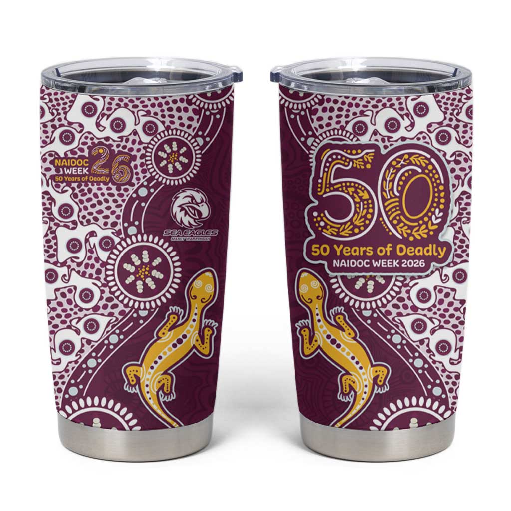 Manly Warringah Sea Eagles NAIDOC Week 2026 Tumbler Cup Aboriginal Lizard Dot Painting - 50 Years of Deadly