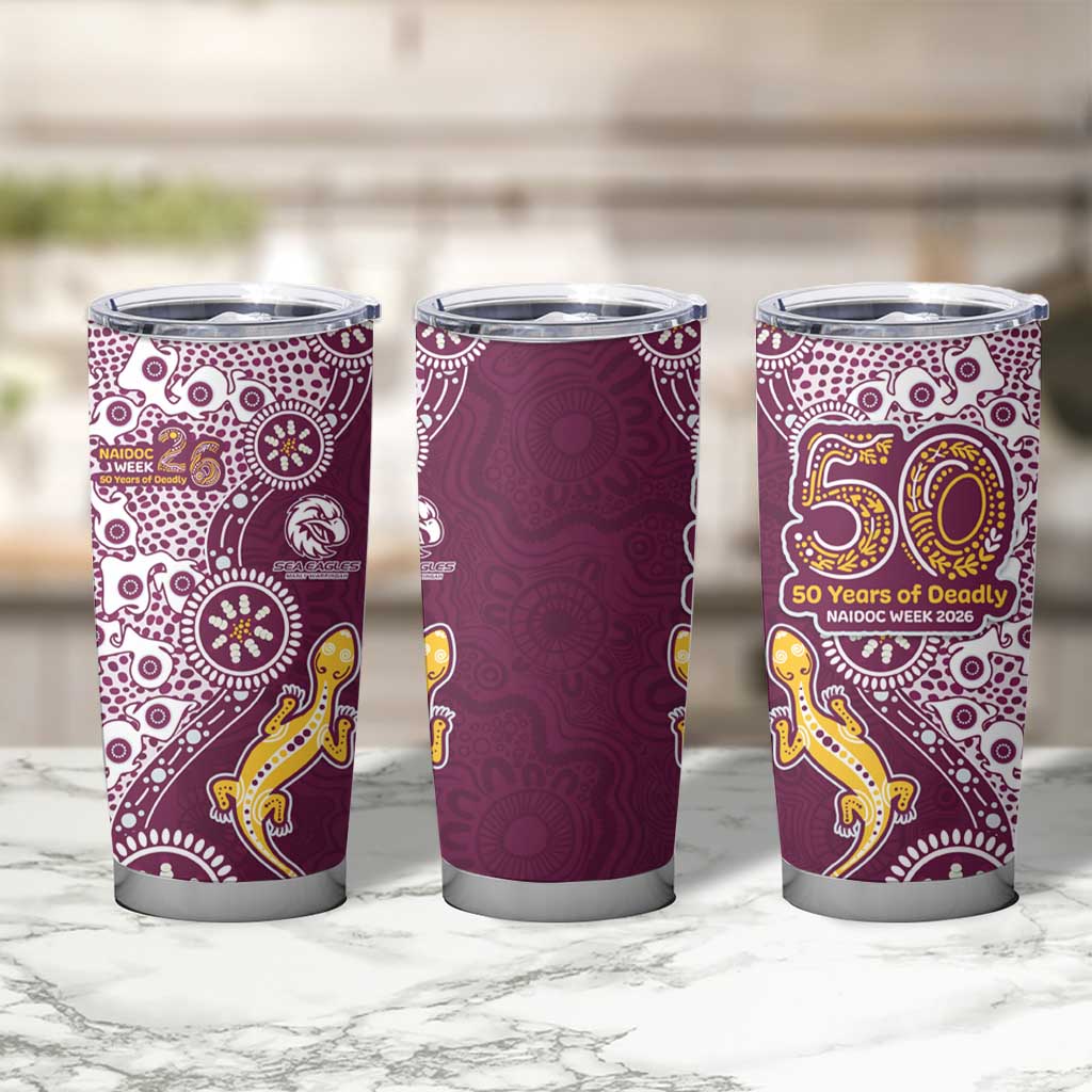 Manly Warringah Sea Eagles NAIDOC Week 2026 Tumbler Cup Aboriginal Lizard Dot Painting - 50 Years of Deadly