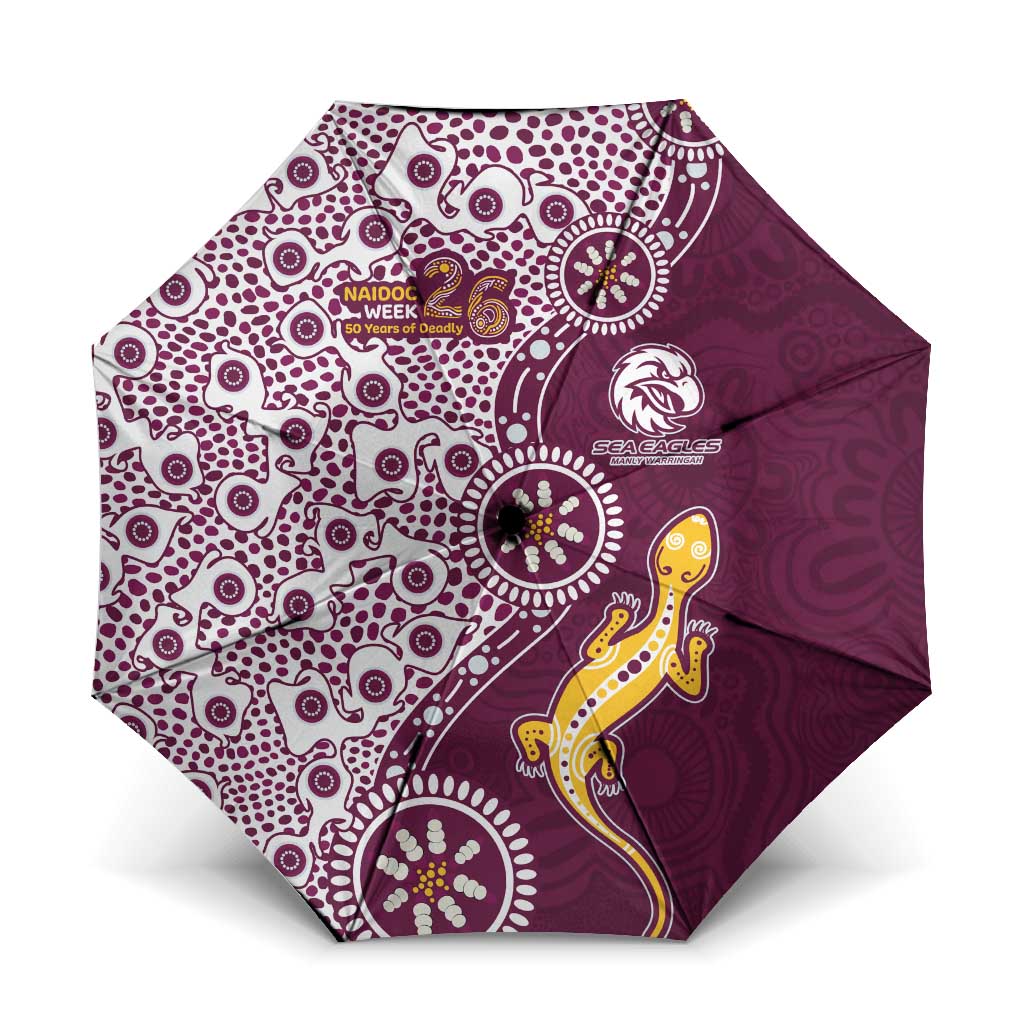 Manly Warringah Sea Eagles NAIDOC Week 2026 Umbrella Aboriginal Lizard Dot Painting - 50 Years of Deadly