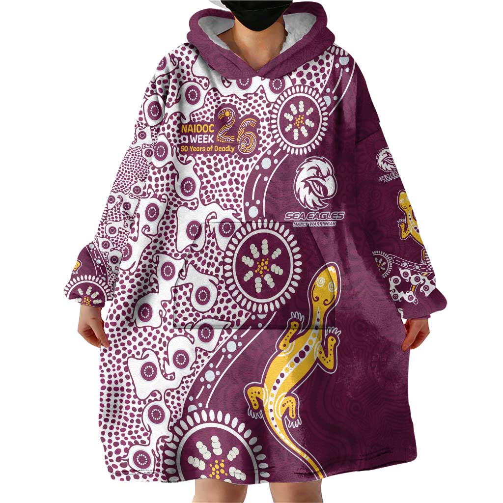 Manly Warringah Sea Eagles NAIDOC Week 2026 Wearable Blanket Hoodie Aboriginal Lizard Dot Painting - 50 Years of Deadly