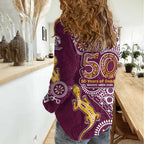 Manly Warringah Sea Eagles NAIDOC Week 2026 Women Casual Shirt Aboriginal Lizard Dot Painting - 50 Years of Deadly