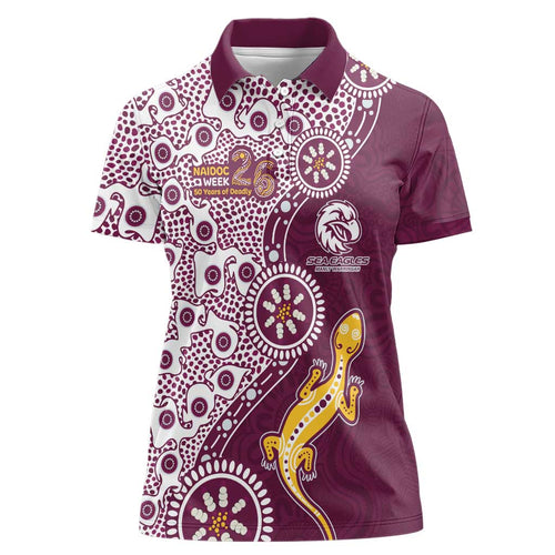 Manly Warringah Sea Eagles NAIDOC Week 2026 Women Polo Shirt Aboriginal Lizard Dot Painting - 50 Years of Deadly