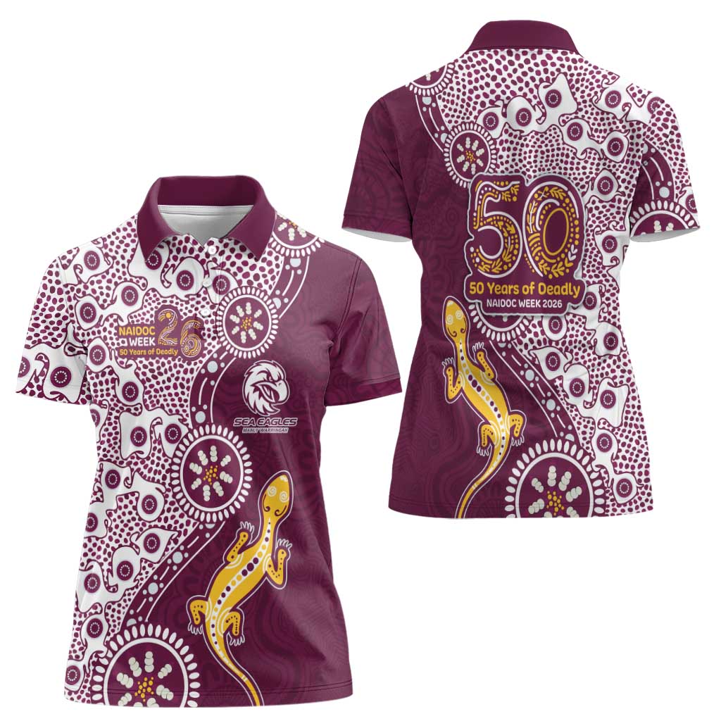 Manly Warringah Sea Eagles NAIDOC Week 2026 Women Polo Shirt Aboriginal Lizard Dot Painting - 50 Years of Deadly