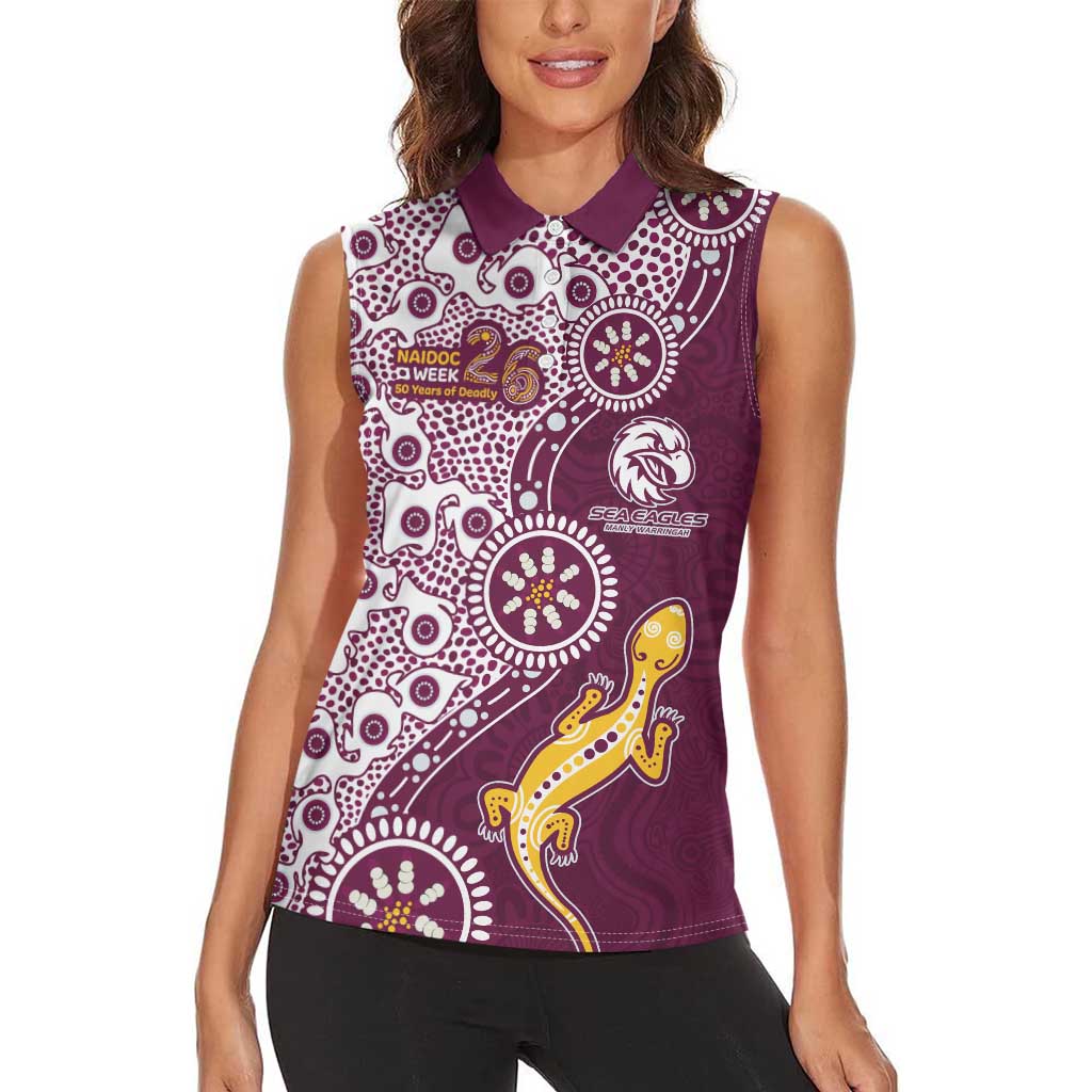 Manly Warringah Sea Eagles NAIDOC Week 2026 Women Sleeveless Polo Shirt Aboriginal Lizard Dot Painting - 50 Years of Deadly