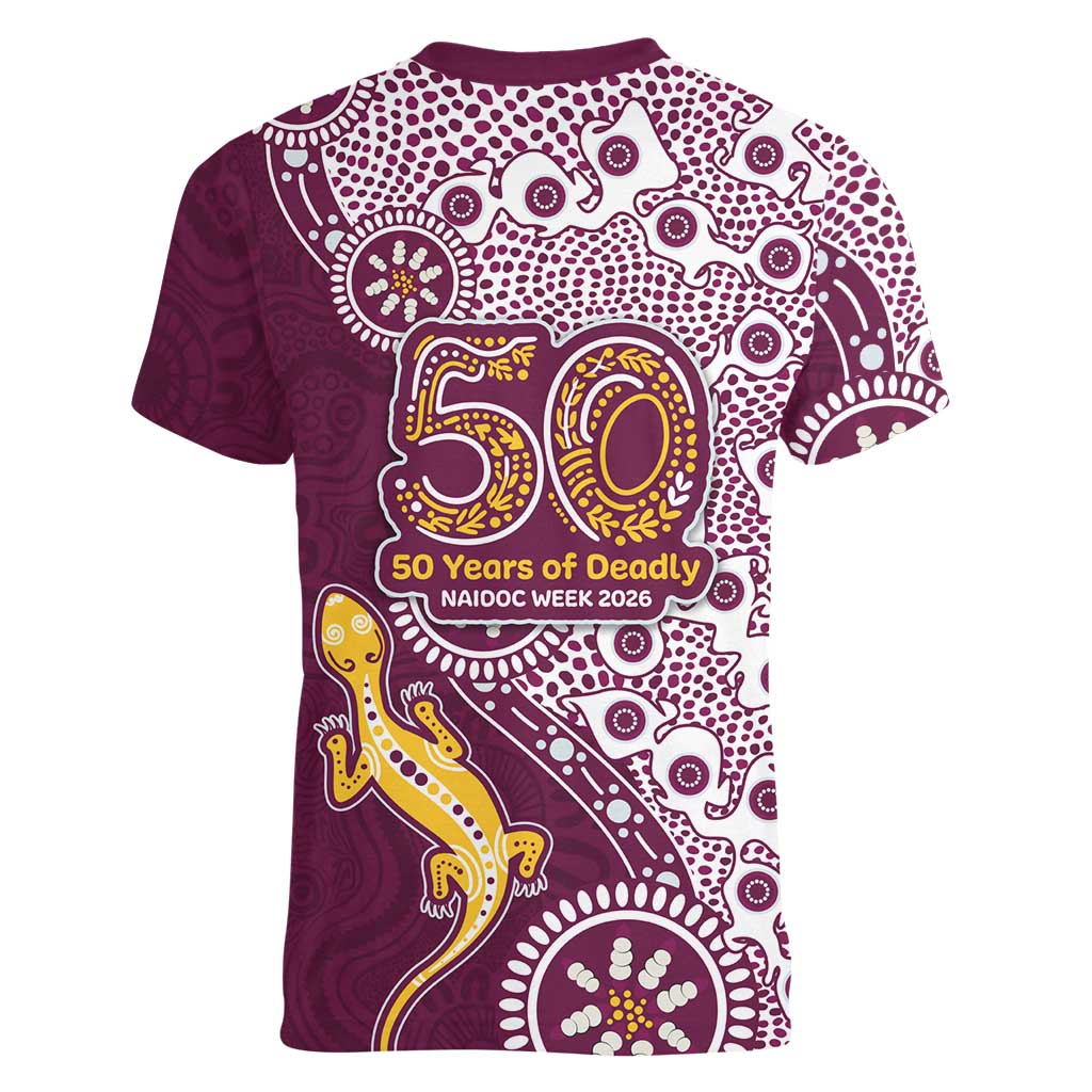 Manly Warringah Sea Eagles NAIDOC Week 2026 Women V-Neck T-Shirt Aboriginal Lizard Dot Painting - 50 Years of Deadly