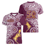 Manly Warringah Sea Eagles NAIDOC Week 2026 Women V-Neck T-Shirt Aboriginal Lizard Dot Painting - 50 Years of Deadly