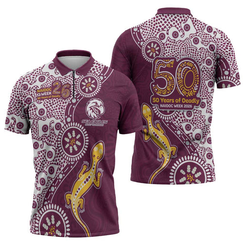 Manly Warringah Sea Eagles NAIDOC Week 2026 Zipper Polo Shirt Aboriginal Lizard Dot Painting - 50 Years of Deadly