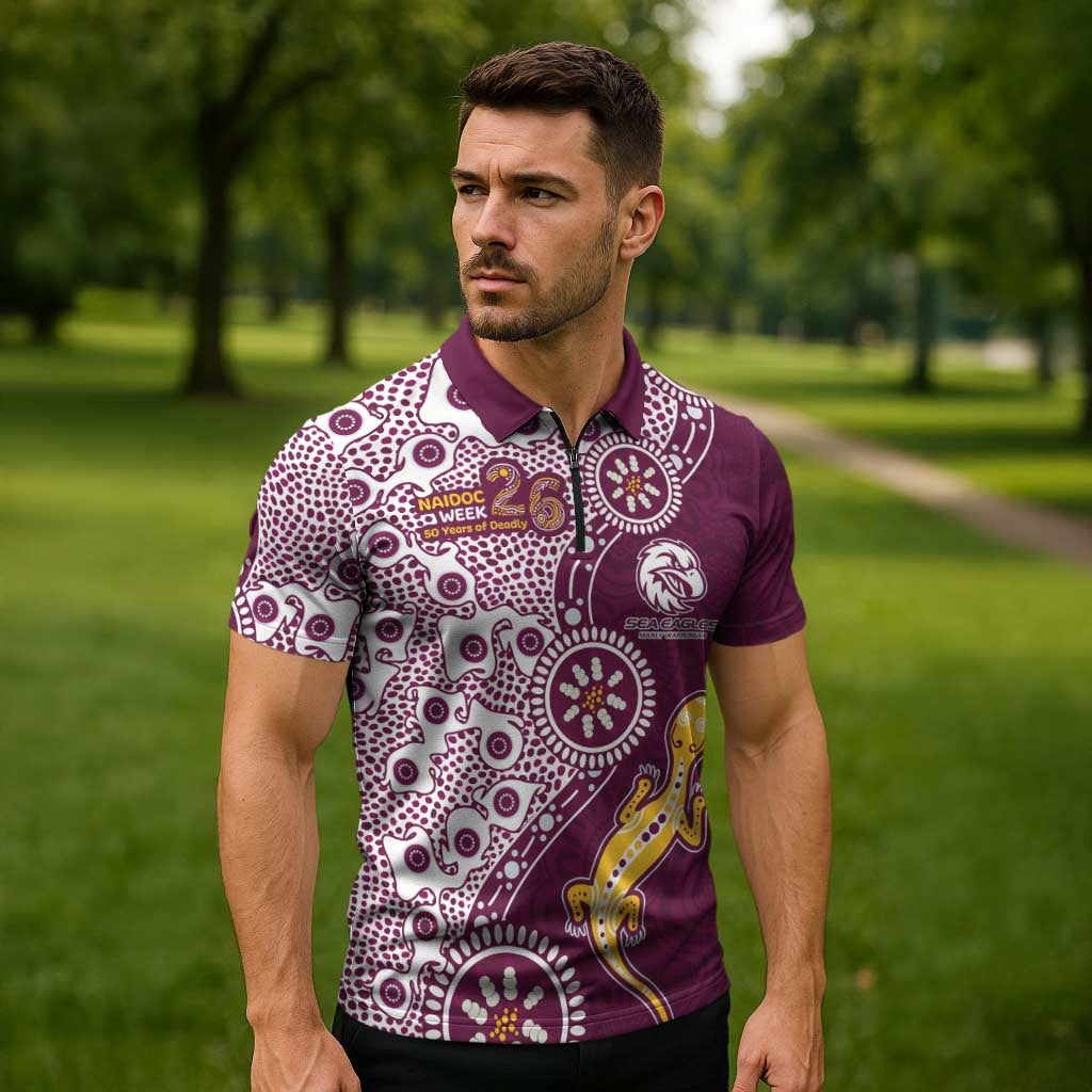 Manly Warringah Sea Eagles NAIDOC Week 2026 Zipper Polo Shirt Aboriginal Lizard Dot Painting - 50 Years of Deadly