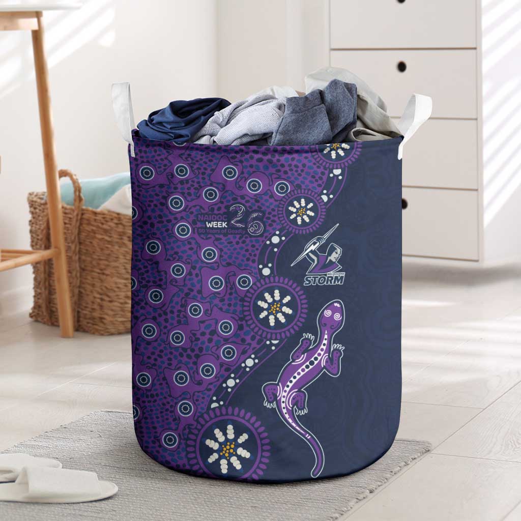 Melbourne Storm NAIDOC Week 2026 Laundry Basket Aboriginal Lizard Dot Painting - 50 Years of Deadly