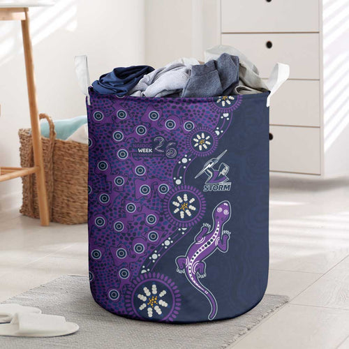 Melbourne Storm NAIDOC Week 2026 Laundry Basket Aboriginal Lizard Dot Painting - 50 Years of Deadly