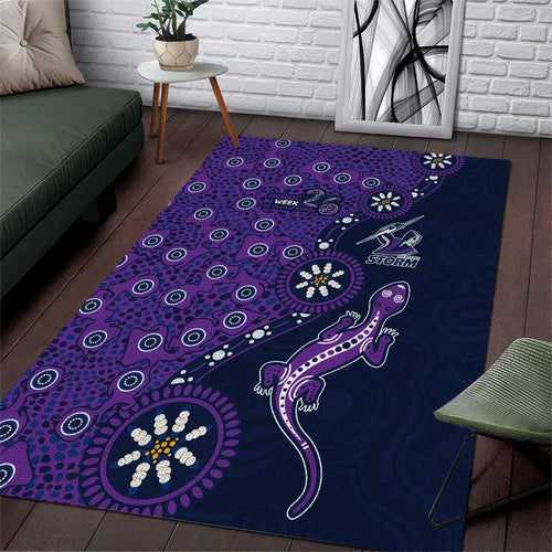 Melbourne Storm NAIDOC Week 2026 Area Rug Aboriginal Lizard Dot Painting - 50 Years of Deadly