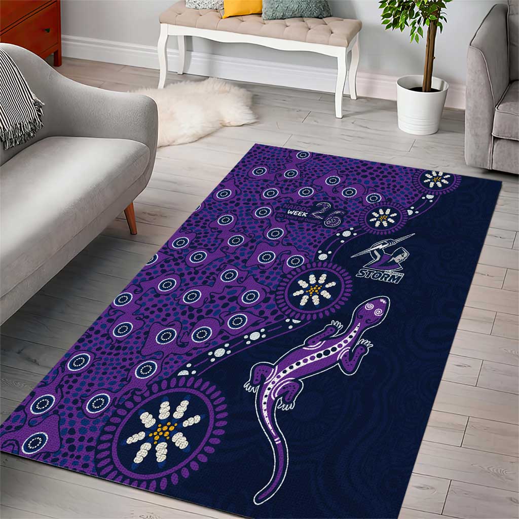 Melbourne Storm NAIDOC Week 2026 Area Rug Aboriginal Lizard Dot Painting - 50 Years of Deadly